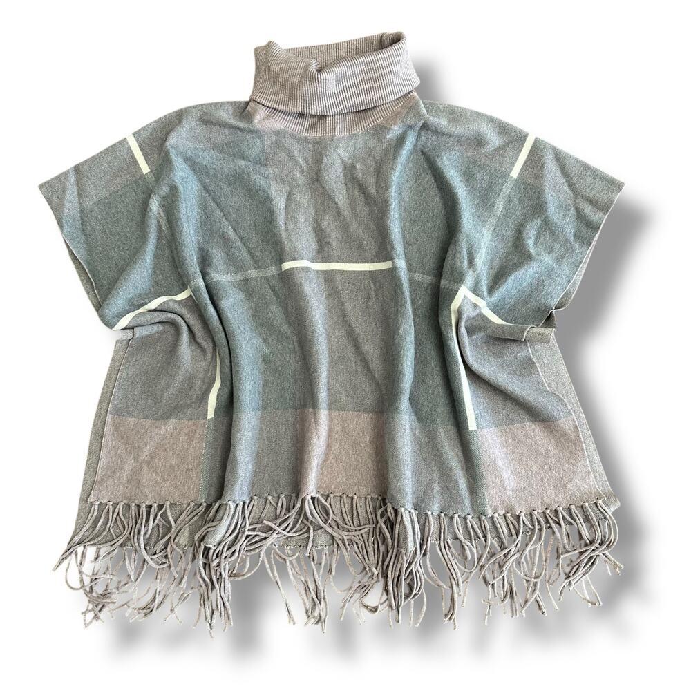 Oversized Fringe Poncho Cape Sweater Shawl House of Harlow 1960 Boho One Size